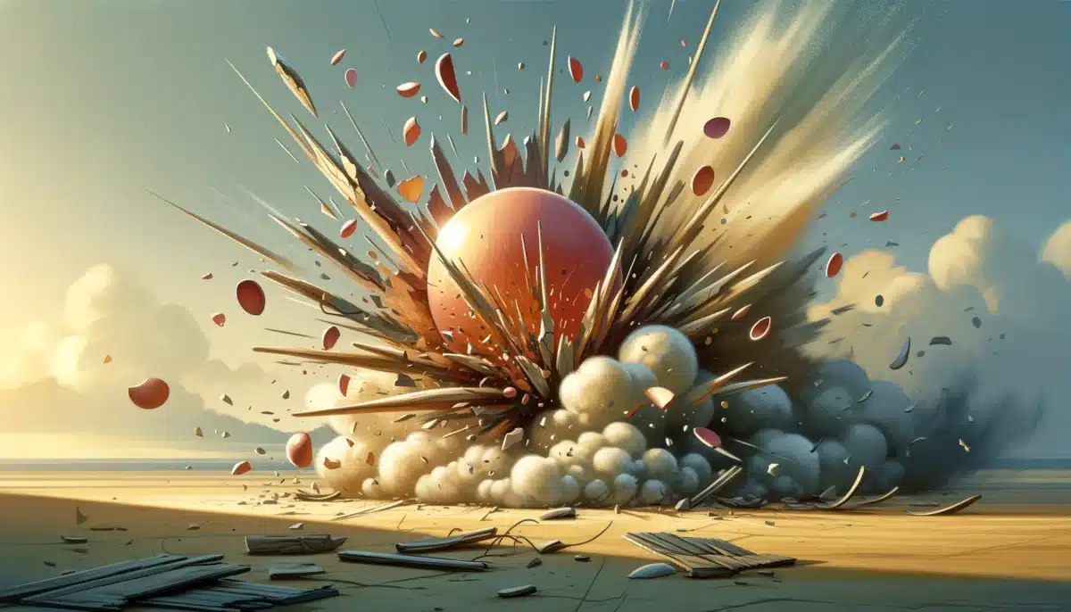 DALL·E 2024 02 10 12.24.52 A scene depicting the concept of something bursting such as a balloon popping with visible pieces flying apart to convey the action of bursting. The